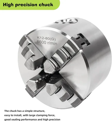 Miniatura 8 de RATTMMOTOR - Portabrocas de torno de 76 mm de 4 mandíbulas autocentrante de 3" K12-80mm, 6600R/Min 40N.m 10KN, Portabrocas de torno de precisión
