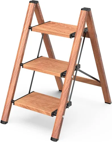 Miniatura 10 de Escalera de 2 escalones, taburete plegable de aluminio de 2 escalones con pedal antideslizante resistente y ancho, escalera portátil ligera para uso