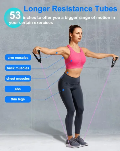Miniatura 2 de Banda de ejercicio de resistencia con asas, banda de entrenamiento para terapia física, entrenamiento de fuerza, gimnasio en casa, fitness