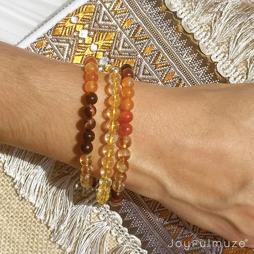 Miniatura 4 de Pulsera con cuentas de gemas naturales, ojo de tigre, hematita, ágata negra, granito, sándalo, piedra de lava, joyería elástica hecha a mano