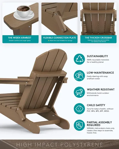 Miniatura 6 de SERWALL - Silla plegable Adirondack para patio, jardín, exterior, resistente a la intemperie, sillas para hoguera, color naranja