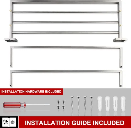 Miniatura 8 de KOKOSIRI Toallero de baño de 24 pulgadas con barras de toalla dobles SUS304 de acero inoxidable montado en la pared, níquel cepillado, B6003BR Acero