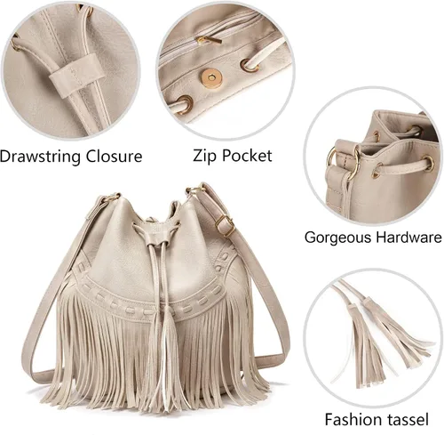 Miniatura 5 de Bolsos de cuero para mujer, bolsos cruzados con cordón para mujer, borla y bolsos de hombro
