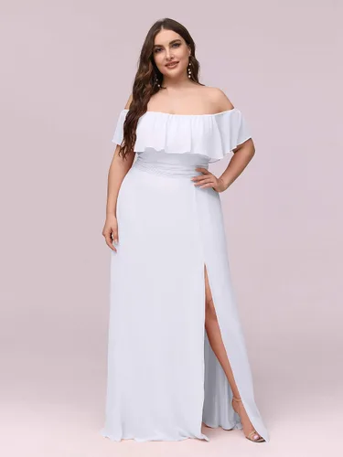 Miniatura 4 de Ever-Pretty Plus Women's Off Shoulder Short Sleeves Empire Waist Side Slit Chiffon Flowy Plus Size Bridesmaid Dresses