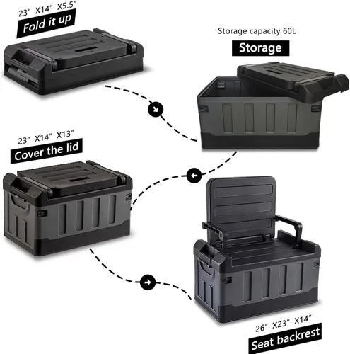 Miniatura 5 de Caja de almacenamiento plegable versátil para camping en coche, organizador de cajuela, contenedores resistentes con tapas, caja de almacenamiento