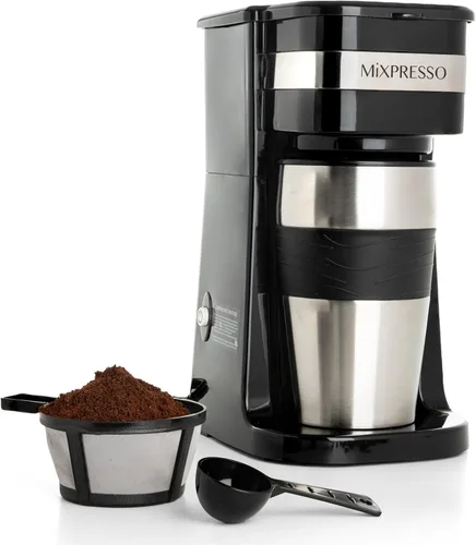 Miniatura 9 de Mixpresso Cafetera Personal de Una Sola Porción y Taza de Viaje de 14oz, Cafetera Pequeña de Goteo y Termo, Apagado Automático y Filtro Negro