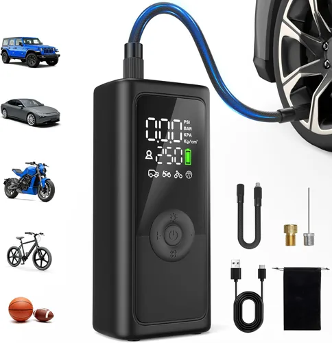Inflador de neumáticos, compresor de aire portátil, inflador de neumáticos inalámbrico de 150 PSI, apagado automático y luz LED, bomba de bicicleta