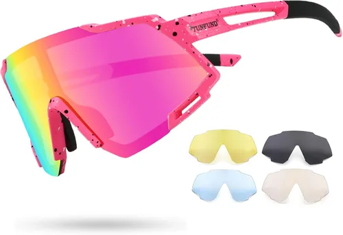 Youth Viper Polarized Sunglasses for Kid Boys Girls Age 10-15 | 4 Interchangeable Lenses | UV400 Glasses for Cycling Baseball Puntos+rosa