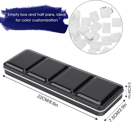 Miniatura 2 de PEVART Paleta de pintura de acuarela vacía, caja de metal con 37 medias bandejas de color de agua y paleta plegable, bandeja de pintura de estaño
