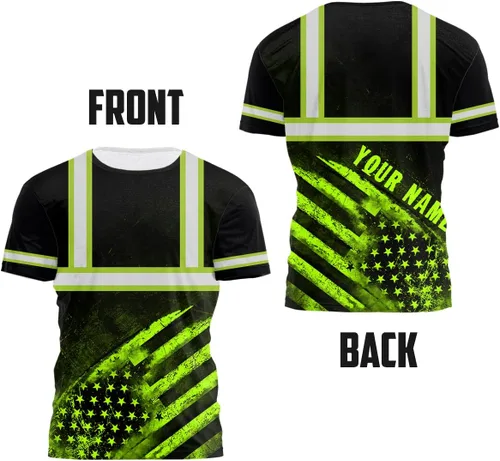 Miniatura 4 de Camisa de alta visibilidad para hombre, camisetas de seguridad reflectantes con la bandera de EE. UU., nombre personalizado para corredores