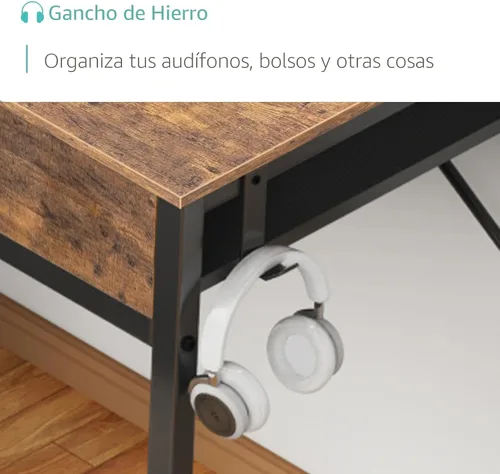 Miniatura 7 de Lufeiya Escritorio pequeño para computadora con 2 cajones para dormitorio, escritorio de oficina en casa de 31 pulgadas con cajón de tela de Marrón