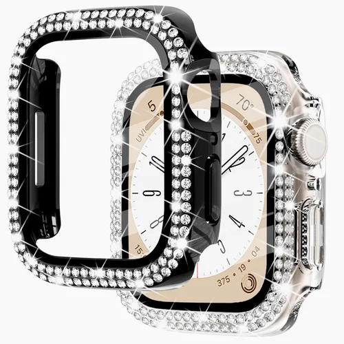 Miniatura 26 de NewWays Paquete de 2 carcasas brillantes para Apple Watch, 1.496 pulgadas, Series 3, 2, 1, diamantes de imitación de cristal con diamantes