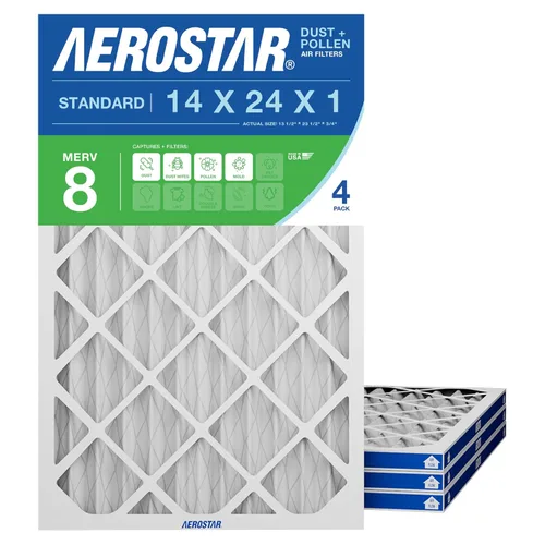 Aerostar MERV 8 14 x 24 x 1 – 4 unidades – Filtros plisados para HVAC, horno y aire acondicionado – Elimina el polvo, la pelusa, el moho y el polen
