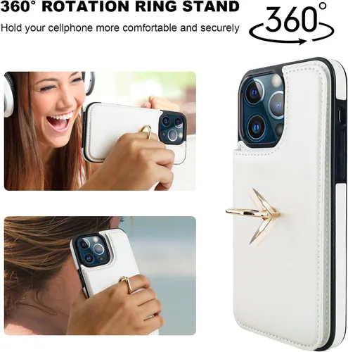 Miniatura 16 de ONETOP Funda tipo cartera para iPhone 13 Pro Max con soporte para tarjetas, anillo de rotación de 360°, función atril, bloqueo RFID, piel sintética