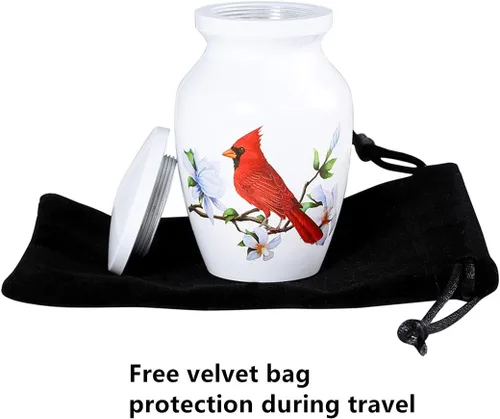 Miniatura 5 de Red Cardinal Bird - Urna de recuerdo pequeña para cenizas humanas o cenizas de mascotas, mini urna de cremación de aluminio para cenizas - Soporte