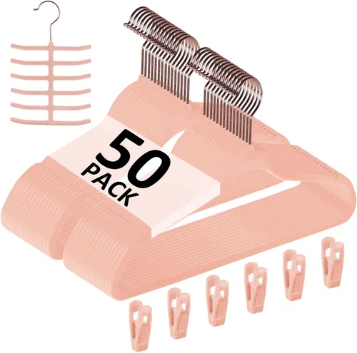 Miniatura 17 de VECELO Perchas de terciopelo de alta calidad resistentes (paquete de 60), antideslizantes y ahorran espacio con 8 clips para los dedos y soporte