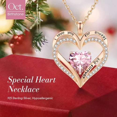 Miniatura 3 de CDE Collares de piedra natal para mujer, plata de ley 925, collar con colgante de corazón para siempre, Navidad, cumpleaños, aniversario, día de San
