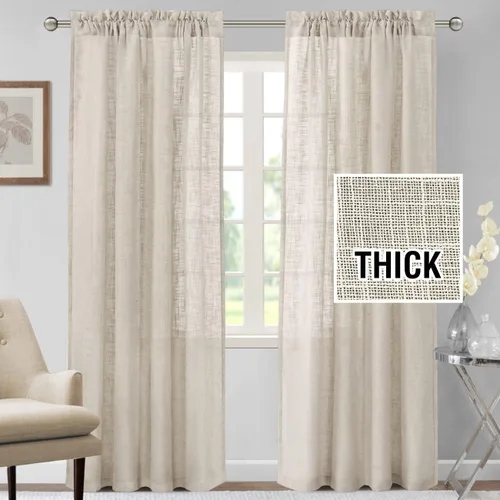 H.VERSAILTEX Cortinas de lino de 84 pulgadas de largo, mezcla de lino natural, cortinas para sala de estar, cortinas texturizadas de lino de