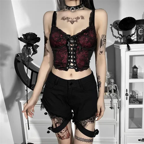 Miniatura 19 de Camisetas sin mangas góticas para mujer, camisola gótica Y2k