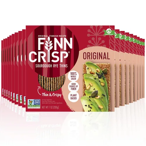 Finn Crisp Original Rye Crispbread de 7 onzas, Pedido al Por Mayor de 18 Paquetes | Galletas de Pan Crujiente de Centeno Delgadas y Crujientes |