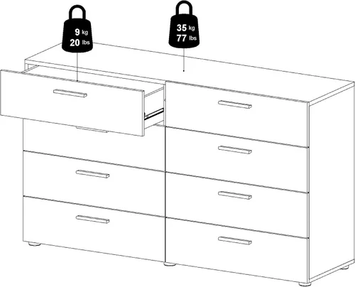 Miniatura 4 de Tvilum Cómoda doble de 8 cajones, grano de madera negro