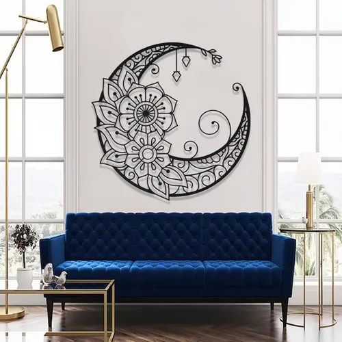 Miniatura 2 de Arte de pared de metal con diseño de mandala y luna, decoración de pared bohemia con luna dorada, 18 x 18 pulgadas (18.1 x 18.1 in) para decoración