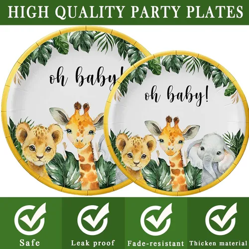 Miniatura 3 de Platos para baby shower de safari, decoración dorada de animales de la selva para 24 invitados, suministros temáticos de safari en la selva, platos