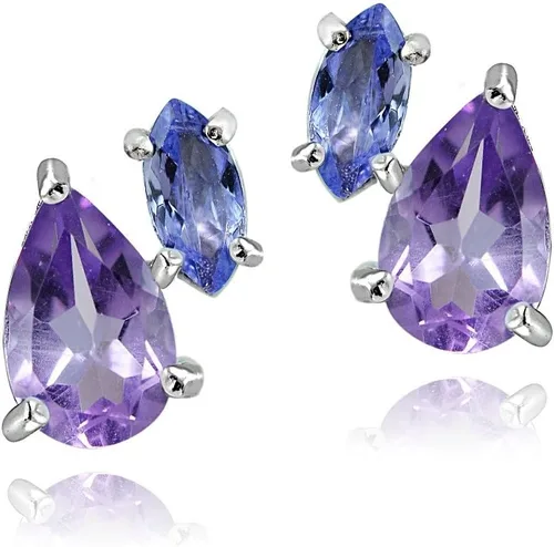 Aretes de plata de ley de 1,65 quilates con amatista y tanzanita con dos piedras de la amistad, Gema, Amatista Tanzanita