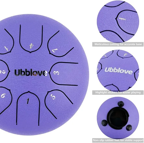 Miniatura 3 de Ubblove Tambor de lengua de acero para niños: 8 notas 6 pulgadas clave de C Metal acero tambores instrumento con bolsa para meditación, yoga, Púrpura
