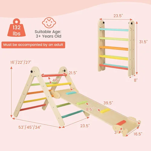 Miniatura 8 de Costzon Juguetes de escalada para niños pequeños, 4 en 1 plegables de madera Montessori para niños, juguetes de escalada triangulares con rampa