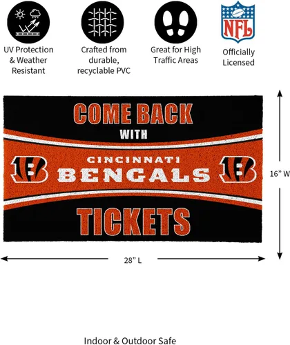 Miniatura 3 de Team Sports America NFL Cincinnati Bengals Entrada interior y exterior 28 x 16 pulgadas Parte trasera antideslizante Tapetes de bienvenida