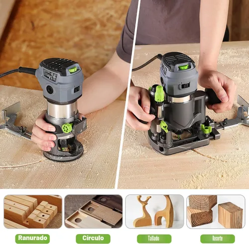 Miniatura 7 de WORKPRO Kit Combo de Router Compacto, Router Compacto de 6.5 Amperios con Base Fija y Router de Inmersión para Carpintería Ranurado y Cepillado, 6