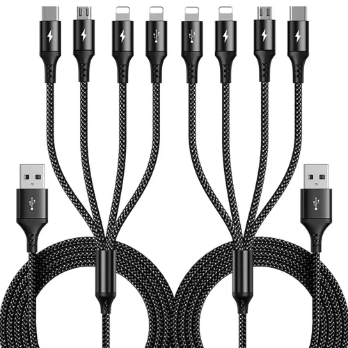 Miniatura 8 de RULUS Cable de carga múltiple corto [2 unidades/13.8 in], cable multiUSB 4 en 1, cable de carga rápida trenzado, cable de carga USB universal