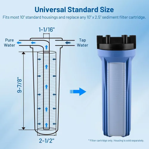 Miniatura 2 de Whole House - Cartucho de filtro de agua de pozo de sedimentos ranurado de 5 micrones de 2.5 x 10 pulgadas para AP110, WHKF-GD05, AO-WH-PREV-R2