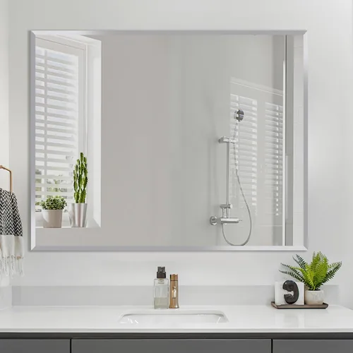 Miniatura 12 de Espejo de borde biselado de 20x28 pulgadas sin marco, rectangular para pared de baño, a prueba de explosiones y roturas, espejo de tocador