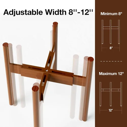 Miniatura 2 de Soporte ajustable para plantas (de 8 a 12 pulgadas), soporte de bambú moderno de mediados de siglo para plantas (15 pulgadas de altura), soporte