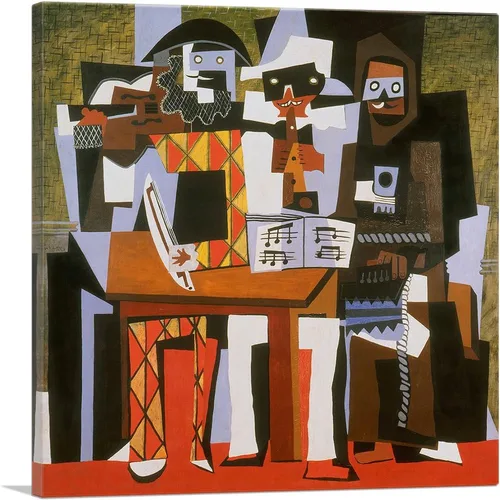 ARTCANVAS Lienzo decorativo de 1921 de Three Musicians 1921, pintura enmarcada estirada, póster giclée, decoración de pared por Pablo Picasso, 12 x