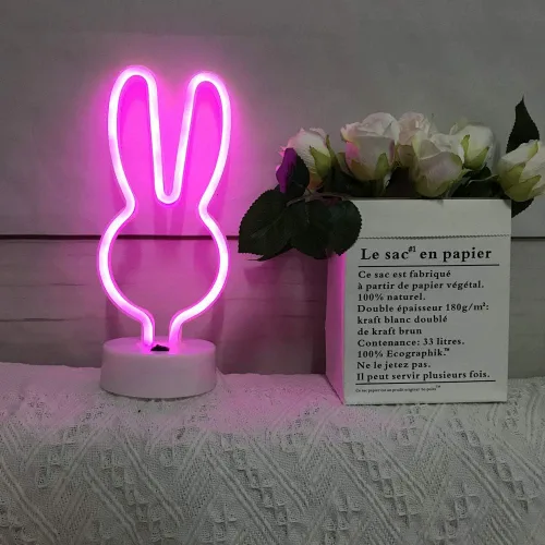 Miniatura 9 de BAILEY Letrero de neón de orejas de conejo, luces LED de conejo de Pascua con base con soporte, USB o 3 pilas AA, luz de neón alimentada por batería