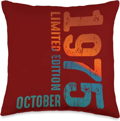 Birth Since Month October 1975 Retro Vintage Year Since Limited Edition October Year Retro 1975 Throw Pillow, 16x16, Multicolor