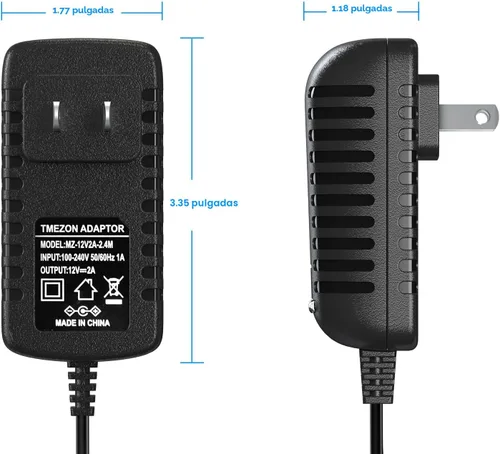 Miniatura 3 de TMEZON toma de corriente con conversor y adaptador AC 100-240V a 12 V y 2 A, de 2.1 mm x 5.5 mm, conversor adaptador de 12 V para sistema