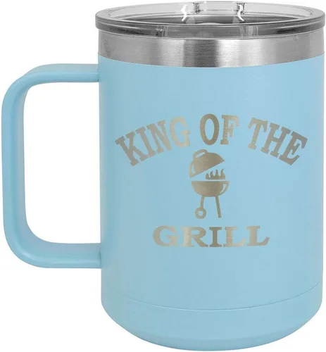 Miniatura 7 de King Of The Grill Black Taza de café de 15 oz con tapa deslizante Taza de café de viaje aislada Idea de regalo para barbacoa y parrilla
