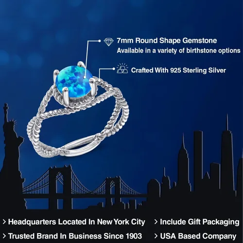 Miniatura 76 de Gem Stone King 7MM Round Gemstone Birthstone Solitaire Ring for Women Twisted Rope Band in 925 Sterling Silver Available in Sizes 5, 6, 7, 8, 9
