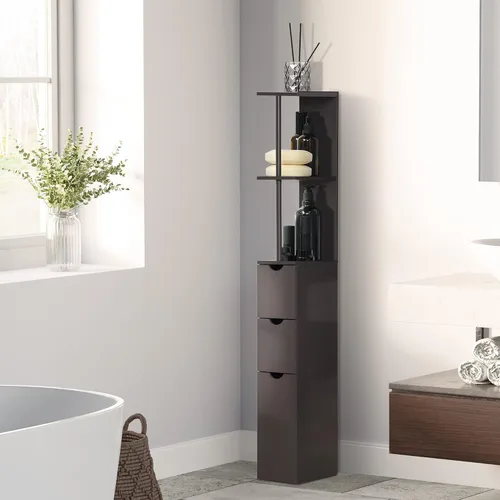 Miniatura 2 de HOMCOM Armario de almacenamiento de baño de 54 pulgadas de alto, torre de lino independiente con estante de 2 niveles y cajones, organizador de piso