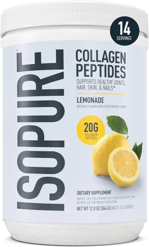 Isopure - Péptidos de colágeno en polvo, para el cabello, las uñas, la piel y las articulaciones, con vitamina C y biotina, sabor limonada, 20g de