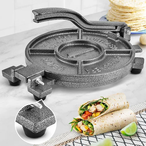 Prensa para tortillas ARC de 10.4" Incluye 100 piezas de papel de pergamino, preparador de tortillas de hierro fundido, negro gris
