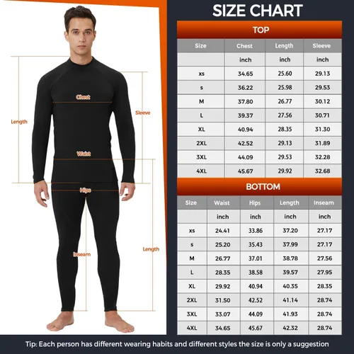 Miniatura 6 de CL convallaria 2 Pack Thermal Underwear for Men - Warm Fleece Lined Long Johns - Winter Gear Base Layer Tops & Bottoms Set