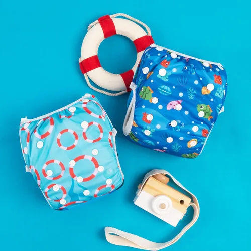 Miniatura 104 de Alva, Pañales de bebé para nadar, paquete de 2 unidades, talle único, reutilizable, lavable y ajustable de 0 a 36 meses. Tamaño de 10 a 40 lbs