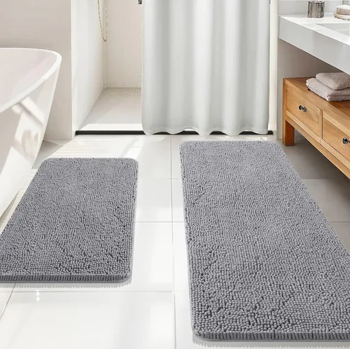 Miniatura 25 de OLANLY Juego de alfombras de baño de 2 piezas, alfombras de baño de chenilla suave y absorbente y alfombra de contorno en forma de U para inodoro