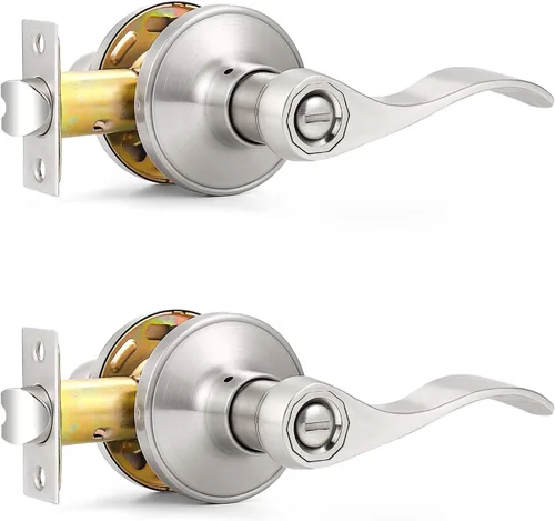 Miniatura 10 de Probrico Manijas de puerta de privacidad estilo ondulado de níquel satinado, manijas de puerta de baño/cama, cerraduras interiores sin llave