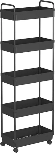 Miniatura 11 de Buzowruil Carrito de almacenamiento rodante de 3 niveles, organizador de estantería móvil, carrito utilitario con ruedas para cocina, baño, Negro